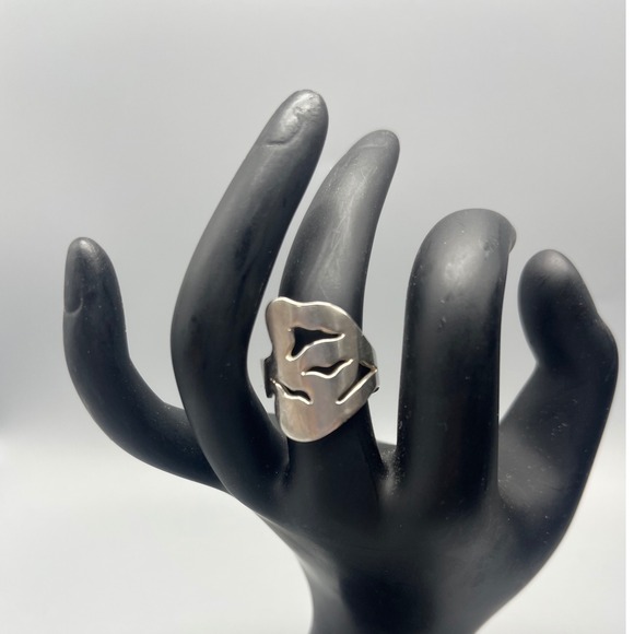 Sterling Silver Abstract Ring: Modern Openwork Wave Statement Jewelry patina 925 - Picture 1 of 7